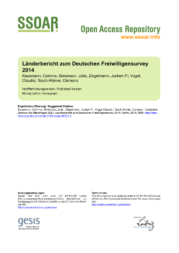 Deutscher Freiwilligensurvey 2014. Länderbericht